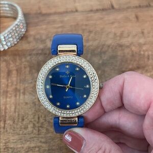 Bella & Rose Blue and Gold Crystal Watch